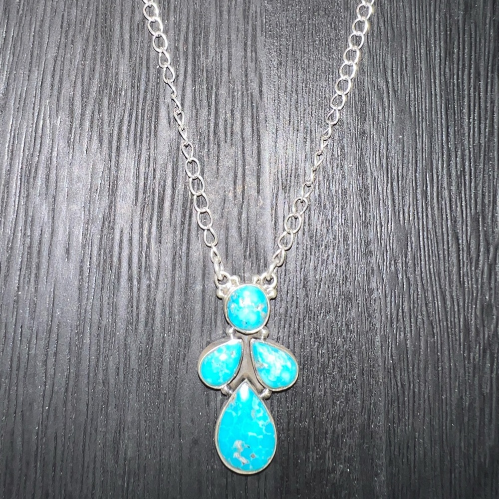 18” White Water Turquoise Cluster Sterling Silver Necklace